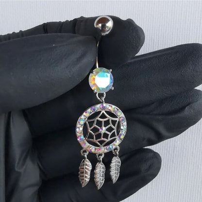14G Silver Dreamcatcher Navel Dangle Ring Belly Button Piercing , Surgical Steel 316L - No23Co