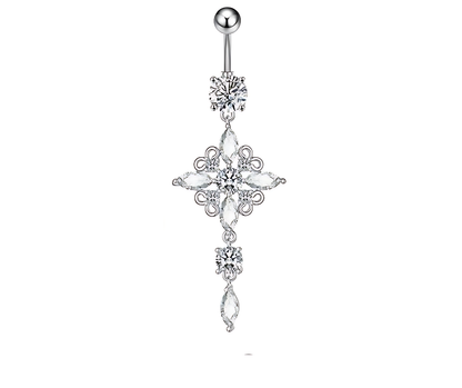 14G Silver Rhombus Dangle Navel Ring - Surgical Steel 316L Belly Button Piercing