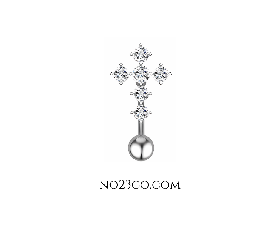 14G Silver Surgical Steel Inverted Cross Navel Ring Belly Button Piercing - No23Co