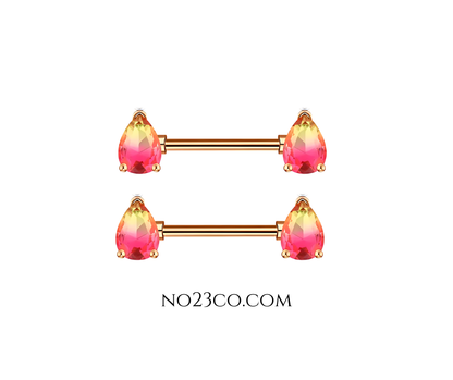 14G Surgical Steel 316L Nipple Bars Piercing Teardrops Orange Ombre Rose Gold - No23Co