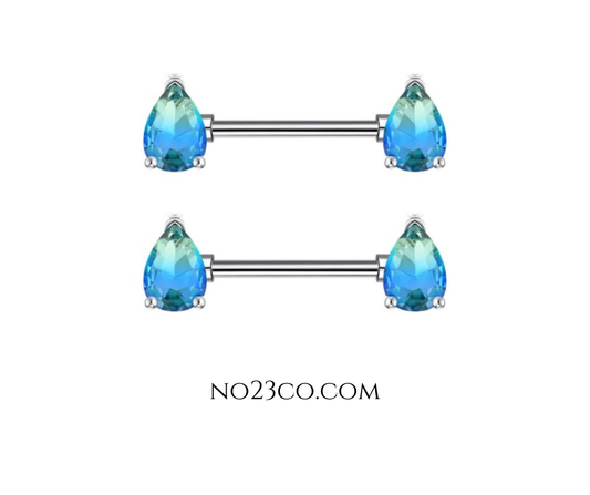 14G Surgical Steel 316L Nipple Bars Piercing with Teardrops Blue Ombre Silver - No23Co