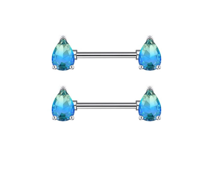 14G Surgical Steel 316L Nipple Bars Piercing with Teardrops Blue Ombre Silver