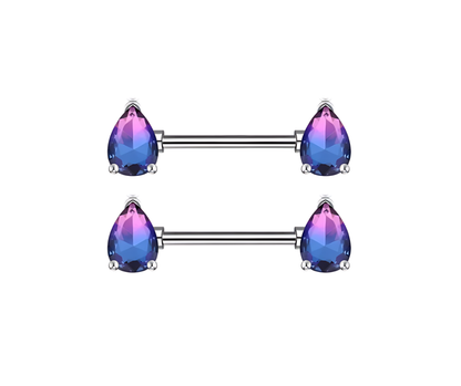 14G Surgical Steel 316L Nipple Bars Piercing with Teardrops Purple Ombre Silver