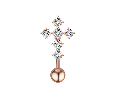 14G Surgical Steel Gold Rose Inverted Cross Navel Ring Belly Button Piercing with 5A Cubic Zirconia-No23Co