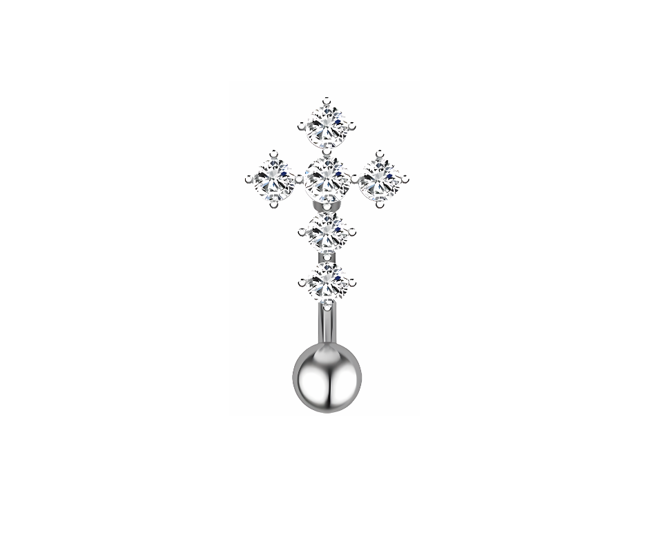 14G Surgical Steel Silver Inverted Cross Navel Ring Belly Button Piercing with 5A Cubic Zirconia-No23Co