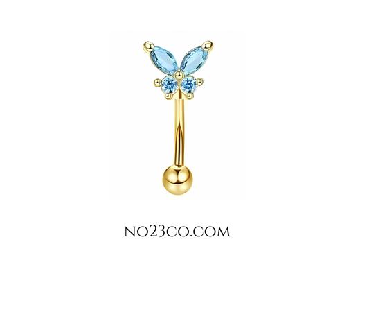 16G Gold Eyebrow Piercing Rook Piercing with Blue Butterfly Stainless Steel - No23Co