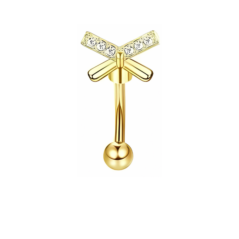 16G Gold Eyebrow Piercing Rook Piercing with Bow Stainless Steel
