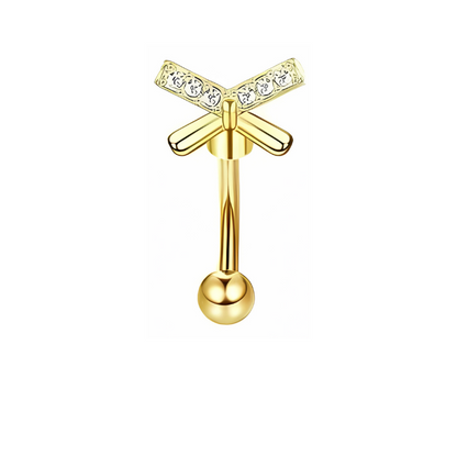 16G Gold Eyebrow Piercing Rook Piercing with Bow Stainless Steel