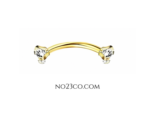 16G Gold Eyebrow Piercing Rook Piercing with C. Zirconia Endings Stainless Steel - No23Co