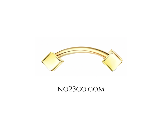 16G Gold Eyebrow Piercing Rook Piercing with Squares Stainless Steel - No23Co