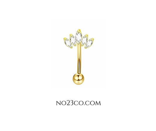 16G Gold Eyebrow Piercing Rook Piercing with Zirconia Crown Stainless Steel - No23Co