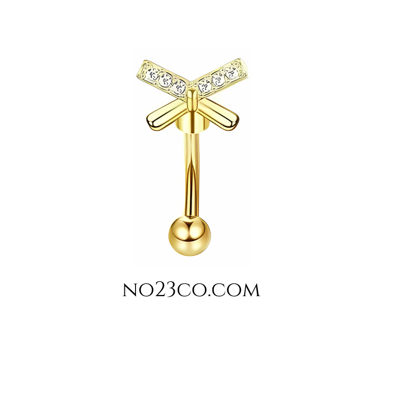 16G Gold Eyebrow Piercing with Bow , Rook Piercing Stainless Steel - No23Co
