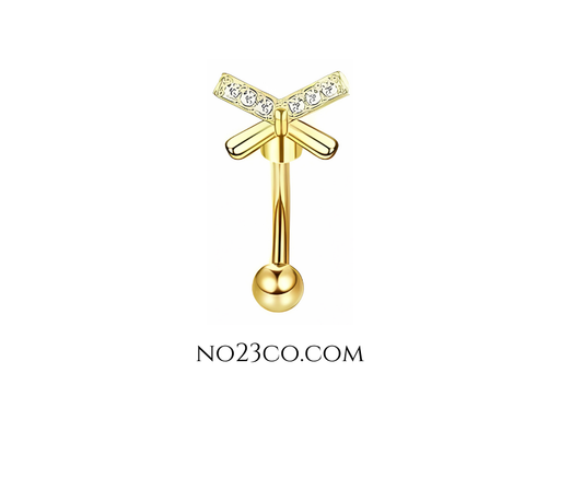 16G Gold Eyebrow Piercing with Bow , Rook Piercing Stainless Steel - No23Co