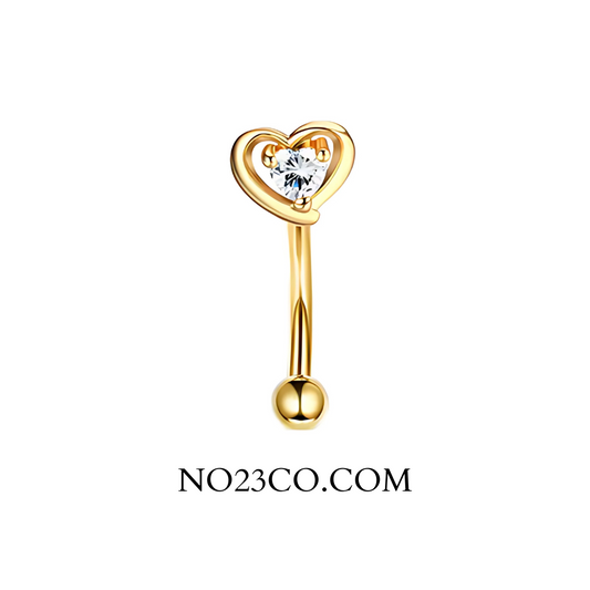 Gold 16G stainless steel barbell with heart charm for eyebrow or rook piercing