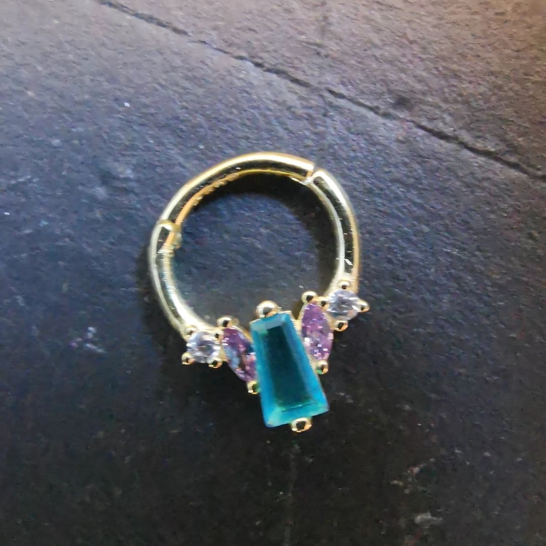 16G Septum Ring / Daith Piercing Ring 18K Gold Plated 925 with Blue and Purple CZ