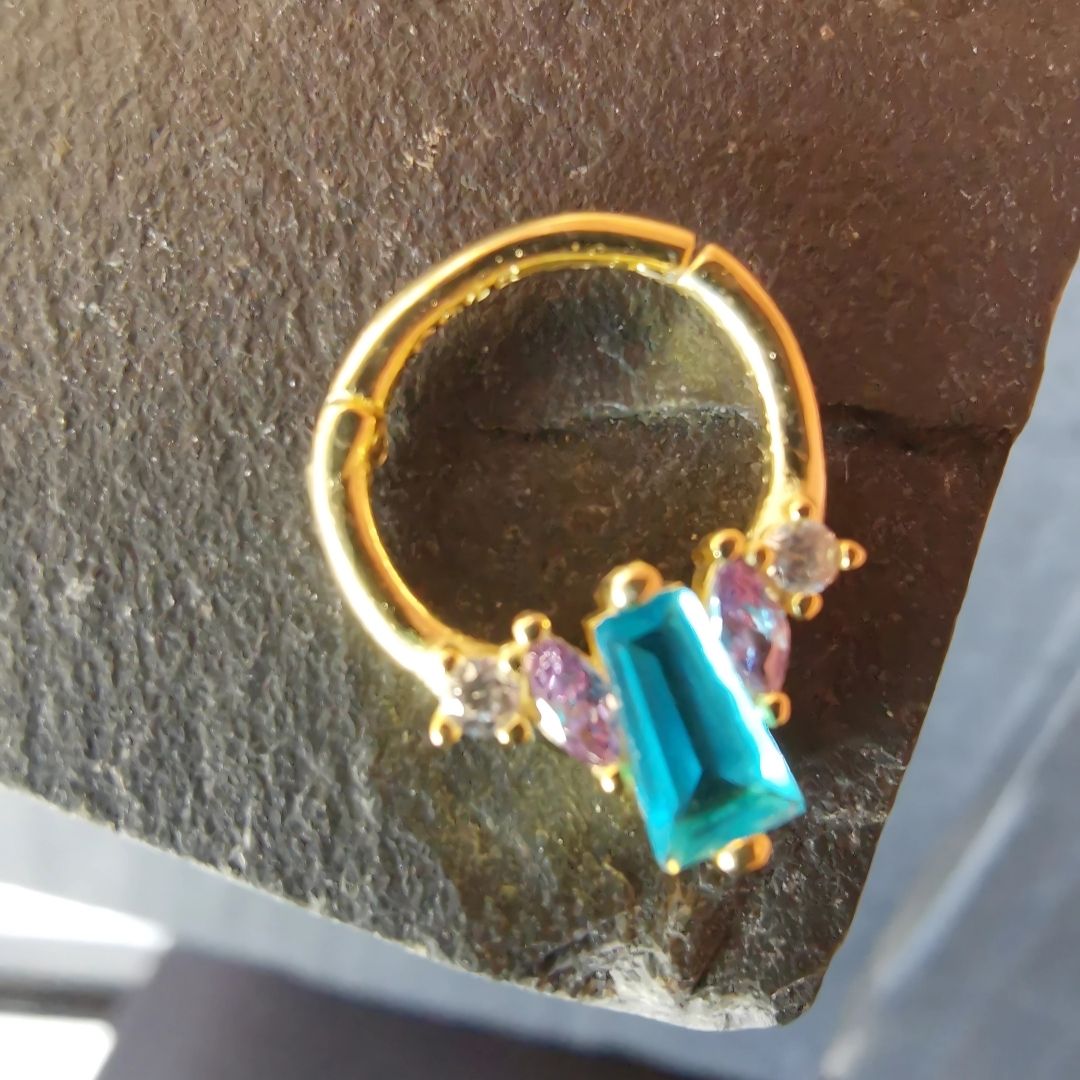 16G Septum Ring / Daith Piercing Ring 18K Gold Plated 925 with Blue and Purple CZ