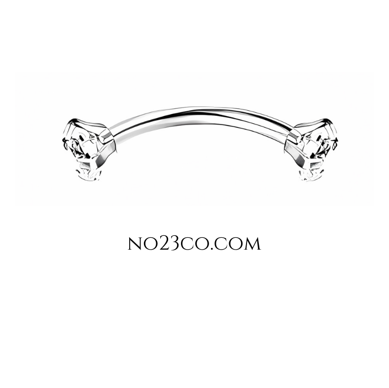 16G Silver Eyebrow Piercing Rook Piercing with C. Zirconia Endings Stainless Steel - No23Co
