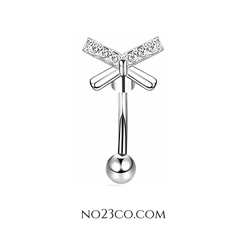 16G Silver Eyebrow Piercing with Bow , Rook Piercing Stainless Steel - No23Co