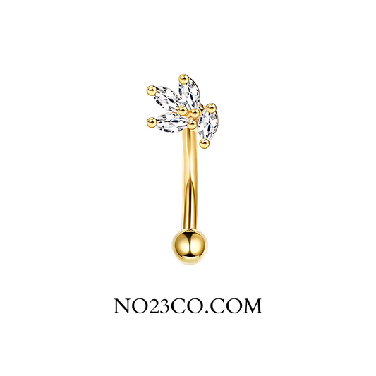 Gold 16G stainless steel barbell with sparkly zirconia gem for eyebrow or rook piercing