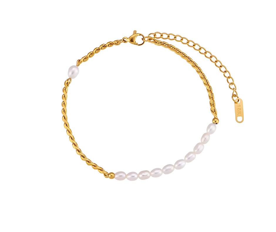 18K Gold PVD Non Tarnish Anklet Bracelet with Fresh Water Pearls