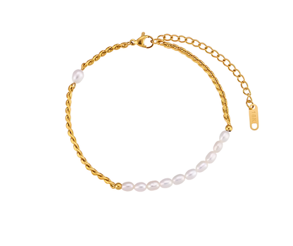 18K Gold PVD Non Tarnish Anklet Bracelet with Fresh Water Pearls