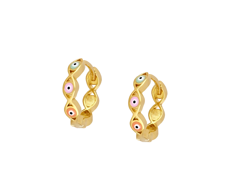 18K Gold Plated 925 Sterling Silver Ear Piercing with Pastel Evil Eye