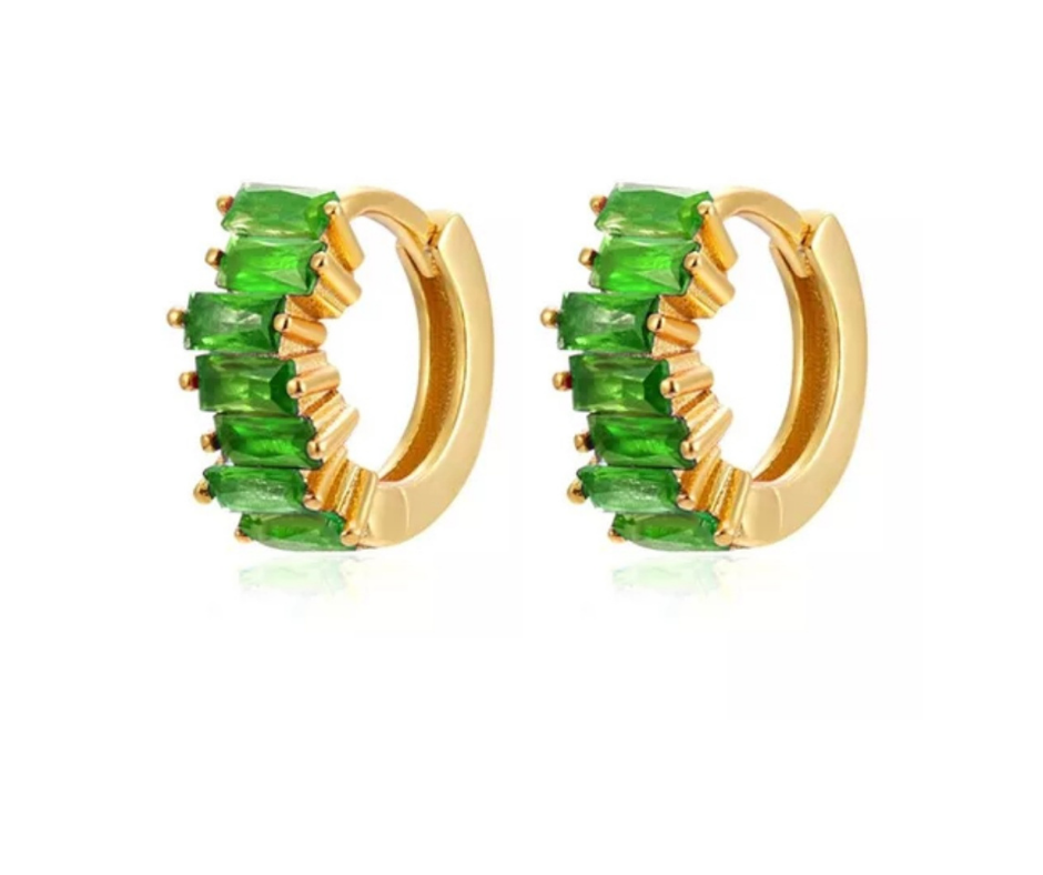 18K Gold Plated 925 Sterling Silver Huggies Ear Piercing with Green 5A Zirconia No23Co