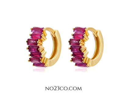 18K Gold Plated 925 Sterling Silver Huggies Ear Piercing with Magenta 5A Zirconia - No23Co