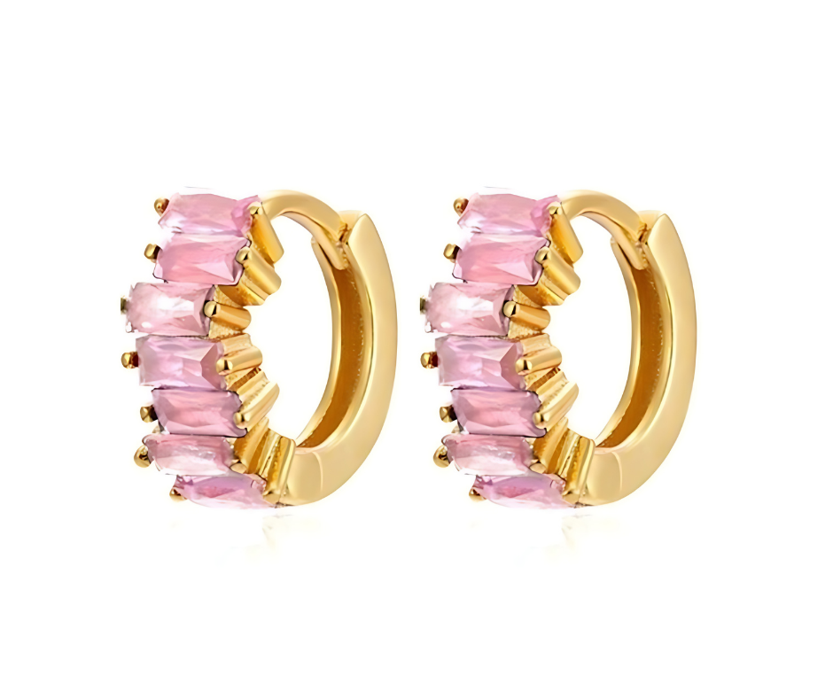 18K Gold Plated 925 Sterling Silver Huggies Ear Piercing with Pink 5A Zirconia No23Co