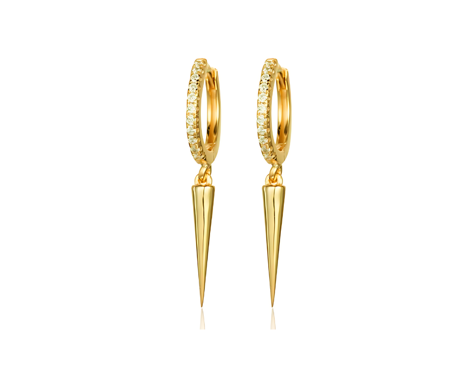 18K Gold Plated 925 Sterling Silver Spike Earrings with CZ Droplets –Ear Piercing