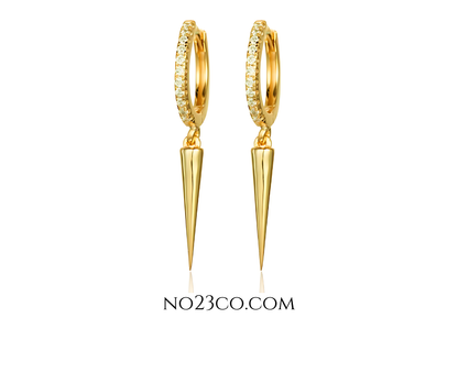 18K Gold Plated 925 Sterling Silver Spike Earrings with CZ Droplets –Ear Piercing - No23Co