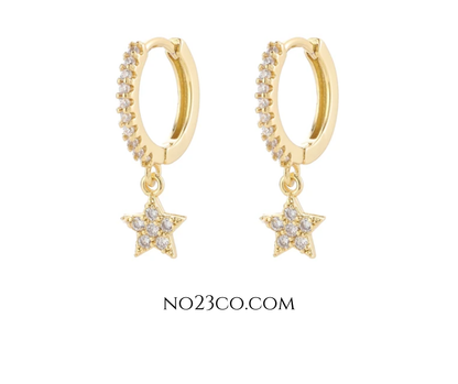 18K Gold Plated Earrings 925 Sterling Silver Star and CZ Droplets - Ear Piercing - No23Co