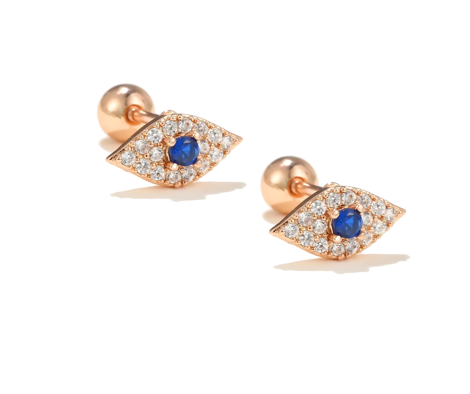 18K Gold Plated Evil Eye Stud Earrings Piercing – Protective and Stylish Pair