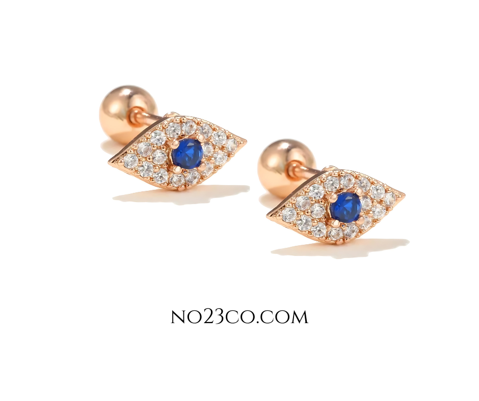 18K Gold Plated Rose Gold Evil Eye Stud Earrings Piercing – Protective and Stylish Pair - No23Co