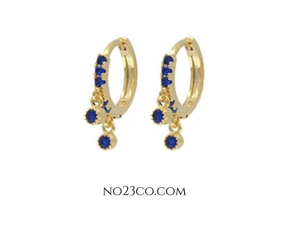 18K Gold Plated Sterling Silver 925 Blue 5A Zirconia Hoop Earrings Piercing Pair - No23Co