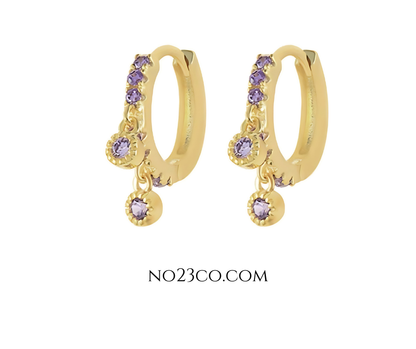 18K Gold Plated Sterling Silver 925 Purple 5A Zirconia Hoop Earrings Piercing Pair - No23Co