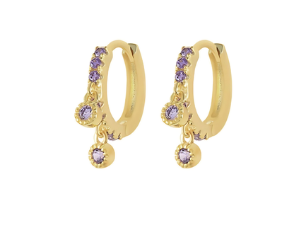 18K Gold Plated Sterling Silver 925 Purple Lilac 5A Zirconia Hoop Ear Piercing Pair