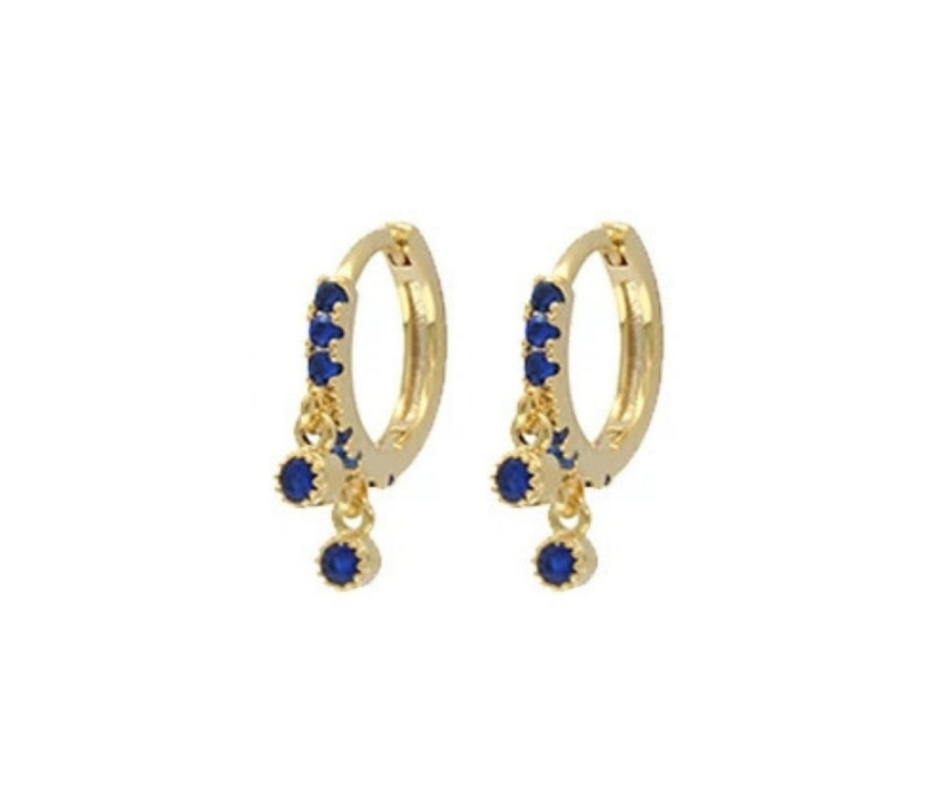 18K Gold Plated Sterling Silver 925 Royal Blue 5A Zirconia Hoop Ear Piercing Pair