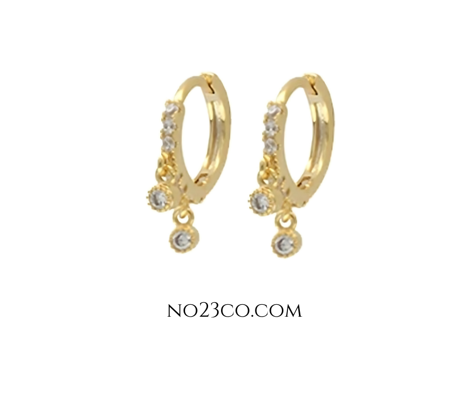 18K Gold Plated Sterling Silver 925 White 5A Zirconia Hoop Earrings Piercing Pair - No23Co