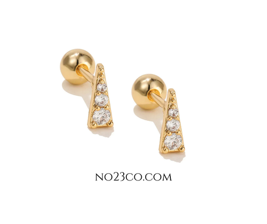 Gold Stainless Steel Geometric Triangle Ear Piercing with White 5A Zirconia Stud Pair - No23Co