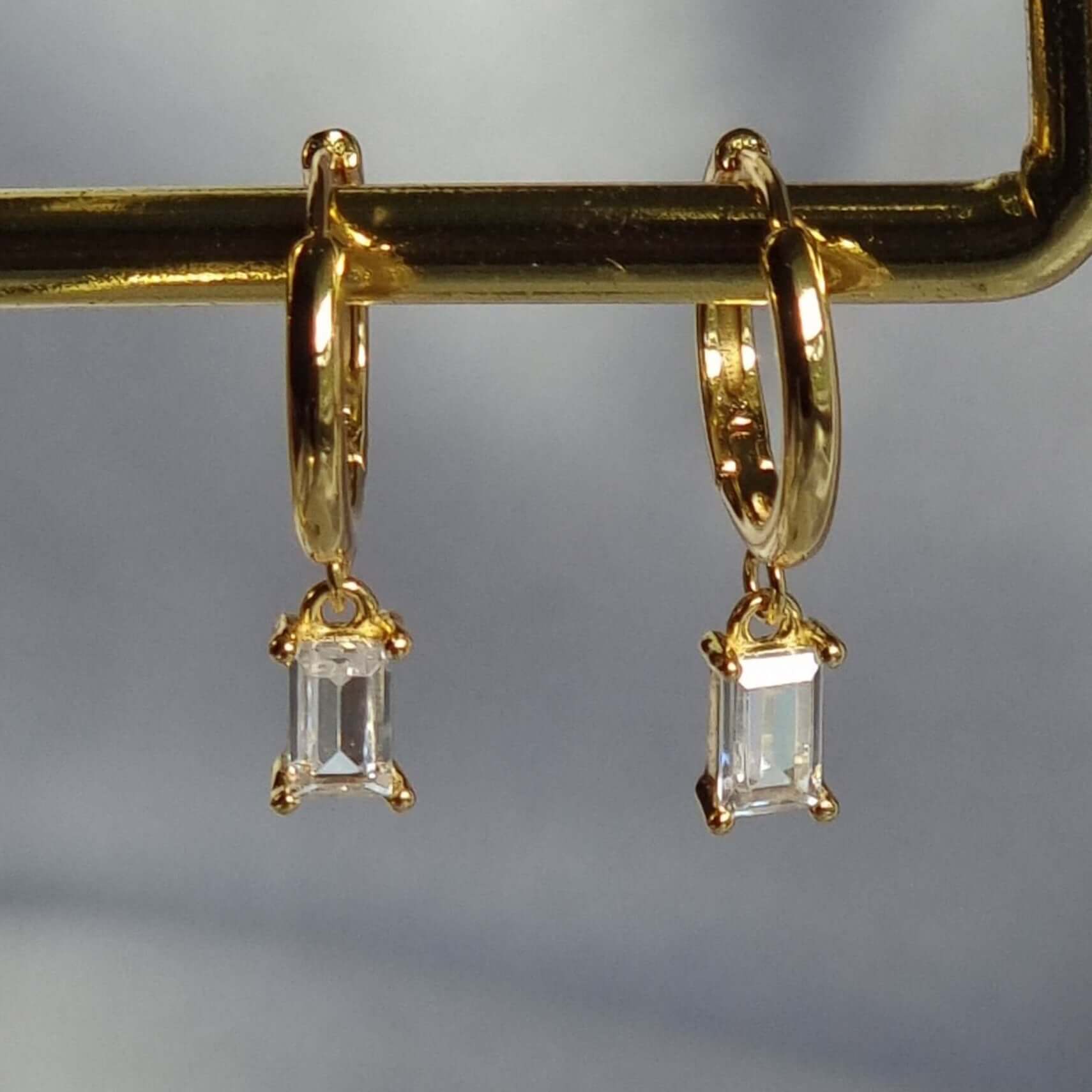 18K Gold Plated S925 Sterling Silver Droplets with Rectangle White 5A