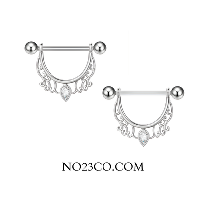 Dangle Nipple Piercing Bars with Sparkling Zirconia – 14G Surgical Steel 316L