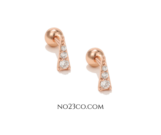 Golden Rose Stainless Steel Geometric Triangle Ear Piercing with White 5A Zirconia Stud Pair - No23Co