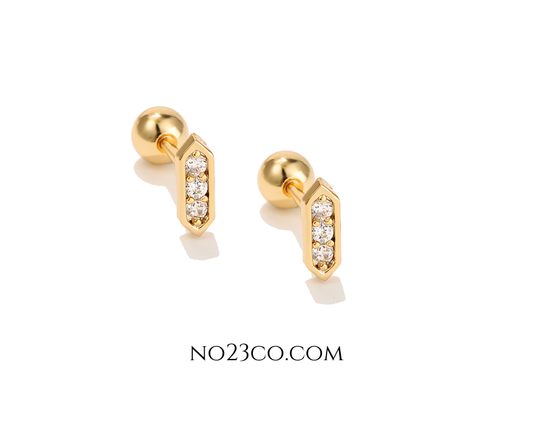 Gold Bar Earrings Piercing with White 5A Zirconia Studs – Stainless Steel Jewelry - No23Co