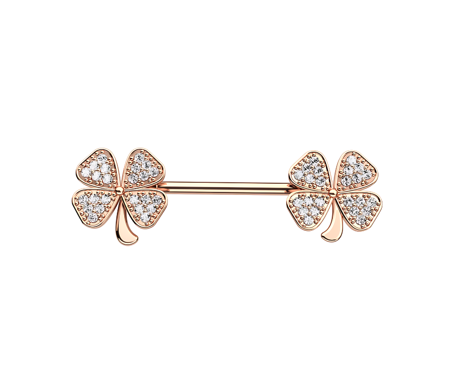 4 Leaf Clover Nipple Piercing Bar 14G Surgical Steel 316L Rose Gold(single) - No23Co