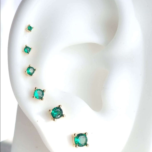 6-Piece 18K Gold Plated Green Stud Ear Curation Set Piercing - 925 Sterling Silver