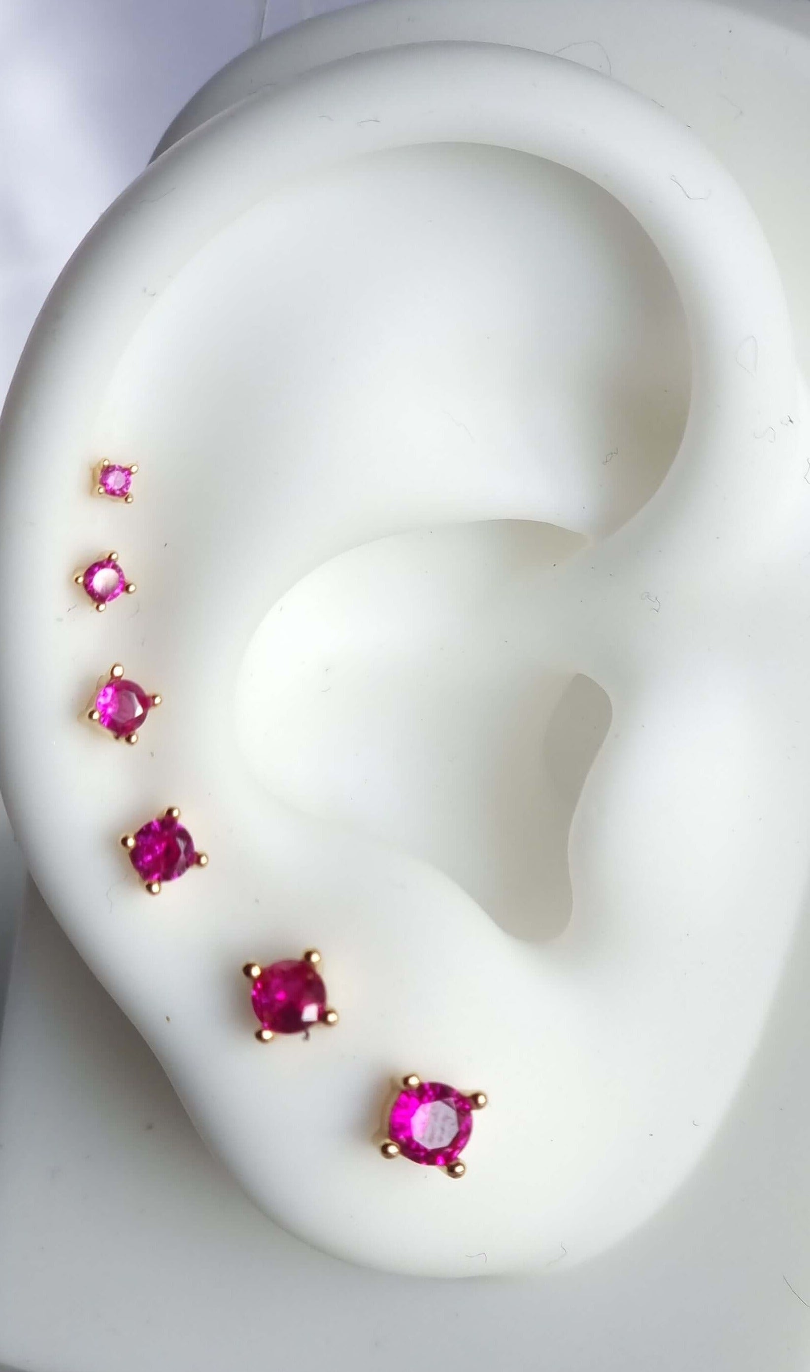 6-Piece 18K Gold Plated Magenta Stud Ear Curation Set Piercing - 925 Sterling Silver