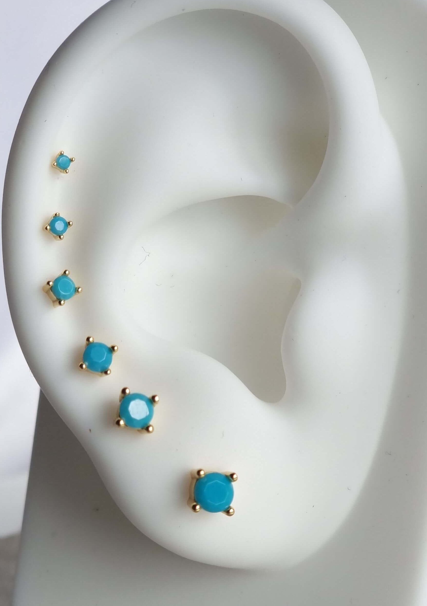 6-Piece 18K Gold Plated Turquoise Stud Ear Curation Set Piercing - 925 Sterling Silver