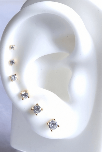 6-Piece 18K Gold Plated White Stud Ear Curation Set Piercing - 925 Sterling Silver