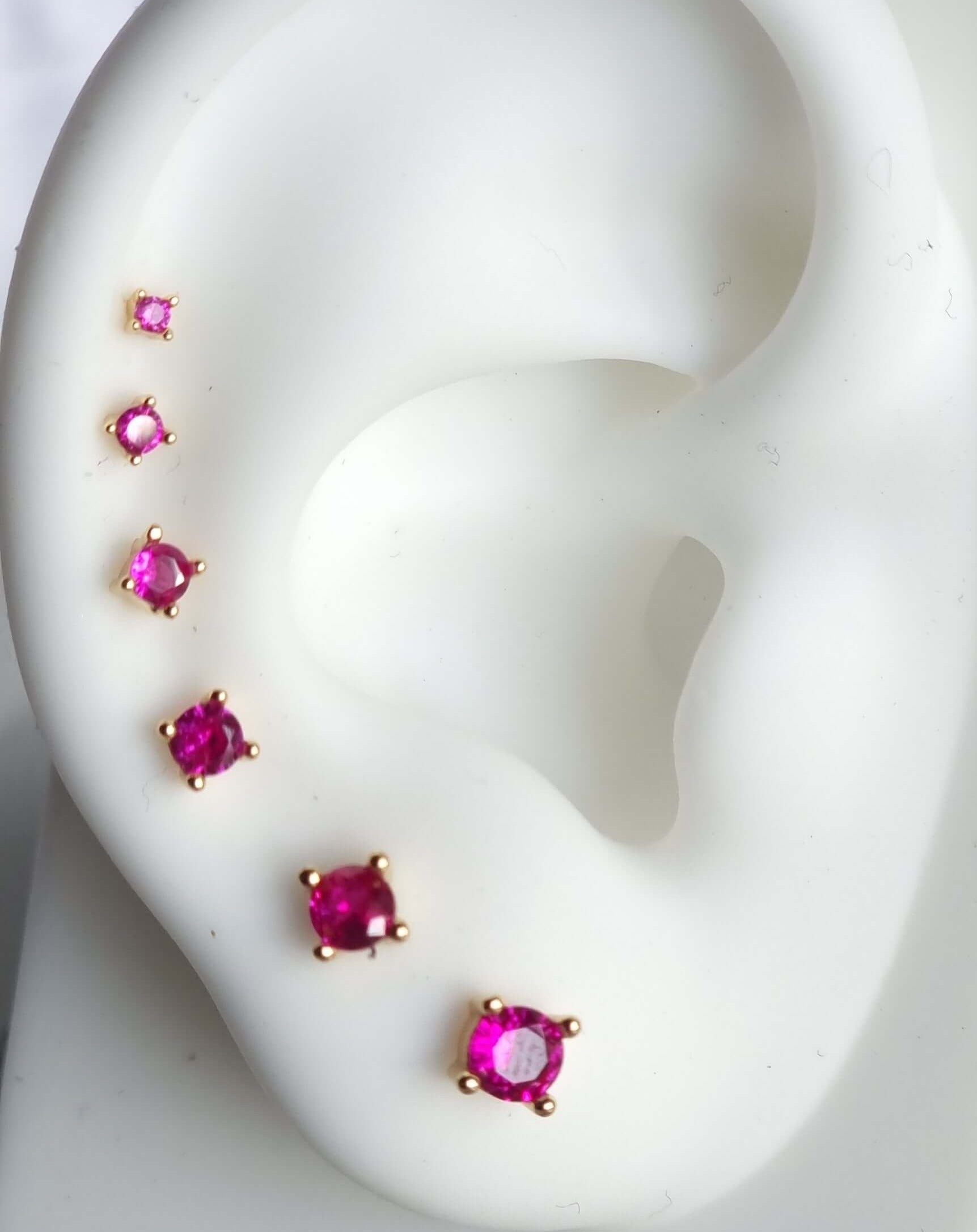 6-Piece Ear Curation Set Piercing - 18K Gold Plated 925 Silver, Magenta Studs